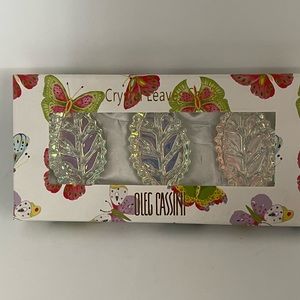 🔮NWT OLEG CASSINI CRYSTAL LEAVE SET 3 iridescent leaves (Paper Weight)